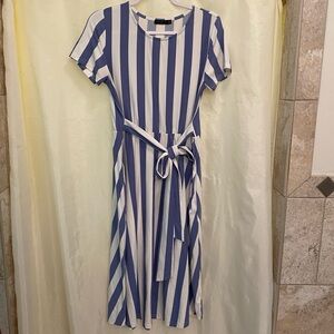 M Blue and White Striped Dress with Pockets